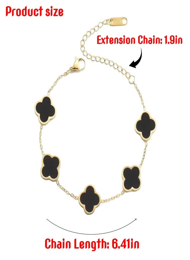 Chiorgone Four-Leaf Clover Bracelet for Women - 18K Gold Plated Titanium Steel Lucky Charm Adjustable Jewelry (Red) - Image 3